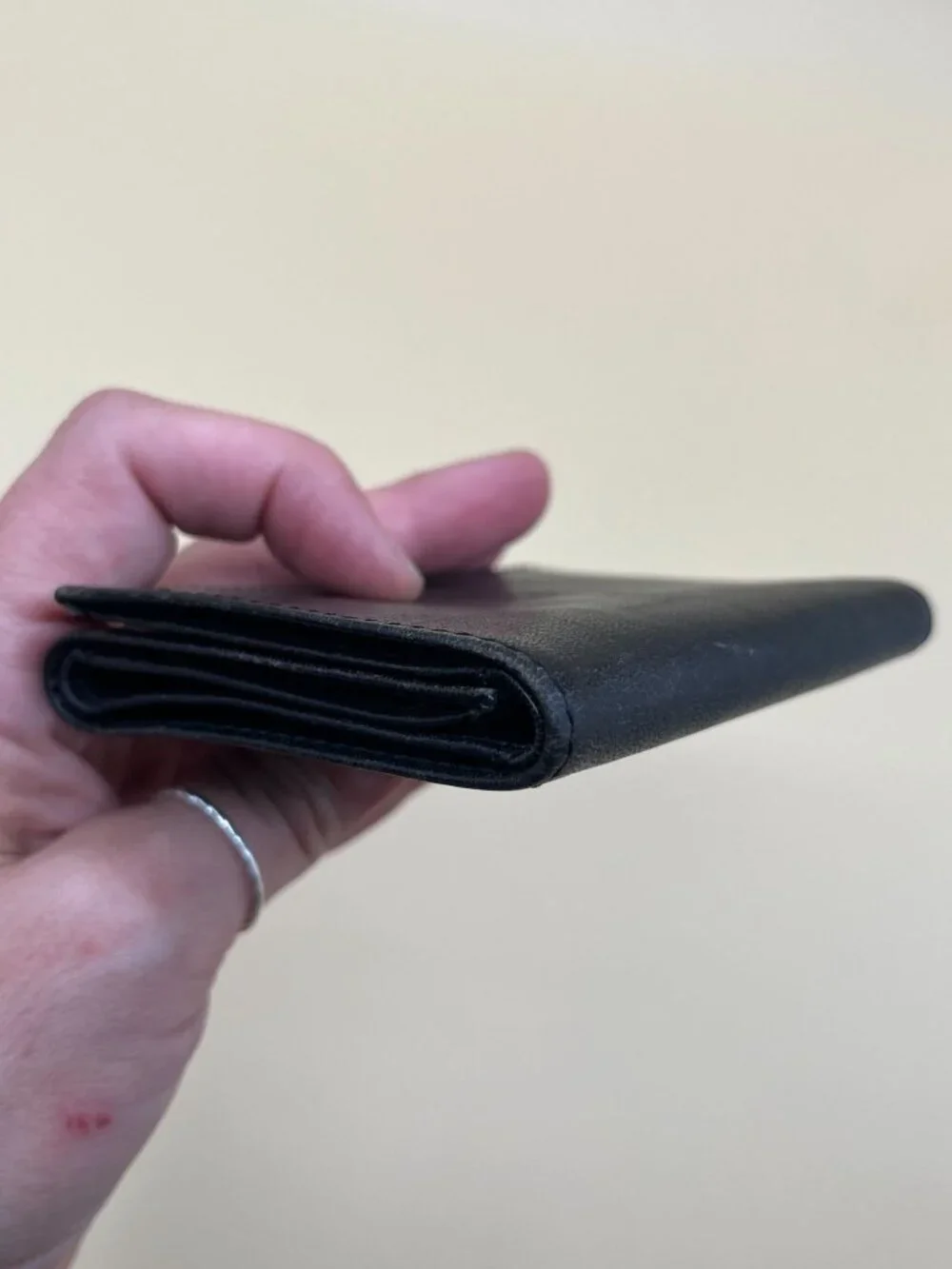 Christian Dior Vintage Black Leather Bifold Wallet Embossed Logo Card Slots Bill